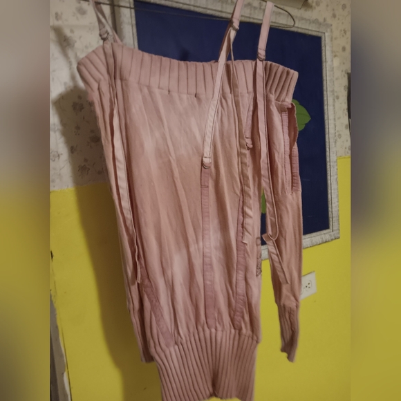 SALVAGE Htf Vng Rhinestone "Salvage Saves" Pink Off-Shoulder Sweater/Mini Dress - Picture 11 of 11